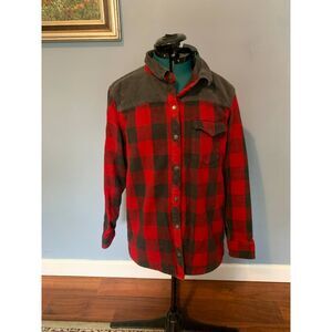 Eddie Bauer Red & Gray Buffalo Plaid Corduroy Snap Button Down Fireside Shirt, L
